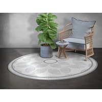 Glade Runder Teppich Vinyl, Weißer Vinylteppich, Graue Runde Matte, Ornament Linoleummatte von MajesticMats