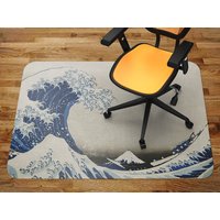 Große Welle Der Kanagawa Stuhlmatte, Blaue Büro-Vinyl-Bodenmatte, Graue Bodenschutzmatte, Retro Stuhlteppich von MajesticMats