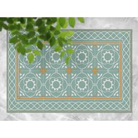 Grün Minze Zarte Lineare Blumen Muster in Aorange Rahmen Outdoor Teppich, Blaue Außenmatte Für Terrasse, Orange Vinyl Wasserdichter Teppich von MajesticMats