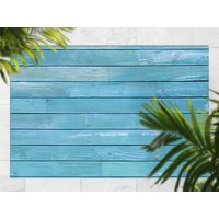 Hellblau Lackierte Bretter Vinylteppich, Blaue Außenmatte Für Terrasse, Weißer Wasserdichter Holzteppich Kunststoff von MajesticMats