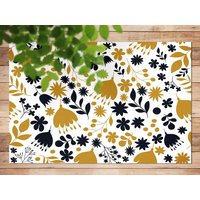 Honig Farben Und Schwarz Flache Blumen Vinyl Teppich, Bronze Läufer, Marine Bodentuch Matte, Linoleumboden von MajesticMats