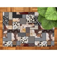 Impression Story Pattern Outdoor Teppich, Bronze Matte Für Terrasse, Grauer Vinyl Wasserdichter Patchwork Bereich Teppich Kunststoff von MajesticMats