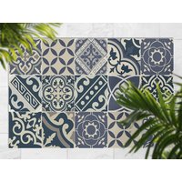 Light Sapphire Mosaik Outdoor Teppich, Blaue Matte Für Terrasse, Beige Vinyl Wasserdichter Patchwork Bereich Teppich Kunststoff von MajesticMats