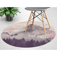 Lila Berg Sonnenuntergang Runde Stuhlmatte, Beige Matte Unter Stuhl, Runder Stuhlschutz, Natur Vinyl Stuhlteppich von MajesticMats