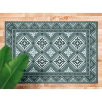 Muster Gothic Glasmalerei Dunkelgrüner Vinyl Teppich, Blauer Läufer, Grauer Bodentuch Matte, Fliese Linoleum Boden von MajesticMats