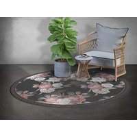 Nächtlicher Runder Teppich Vinyl, Schwarzer Vinylteppich, Rosa Runde Matte, Blumige Linoleum-Flächenmatte von MajesticMats