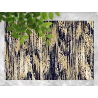 Retro Grunge Beige Dunkelblau Abstrakt Outdoor Teppich, Matte Für Terrasse, Blau Vinyl Wasserdichter Abstrakter Bereich Teppich Kunststoff von MajesticMats