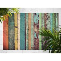 Retro Holz Alte Farben Vinyl Teppich, Blauer Läufer, Grüner Boden Bodenmatte, Linoleum von MajesticMats