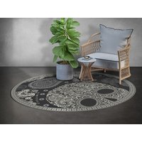 Schädel Runder Teppich Vinyl, Schwarzer Vinylteppich, Graue Runde Matte, Ornament Linoleumteppich von MajesticMats