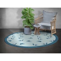 Schwalben Rundteppichvinyl, Blauer Vinylteppich, Runde Marinematte, Tier-Linoleummatte von MajesticMats