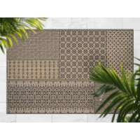 Verblasster Hellbrauner Multi-Muster Pachwork Outdoor Teppich, Braune Outdoor-Matte Für Terrasse, Beige Vinyl Wasserdichter Patchwork Bereich von MajesticMats