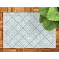 Zart Blumen Diamant Blau Minze Und Rosa Rahmen Outdoor-Teppich, Blaue Outdoor-Matte Für Terrasse, Vinyl Wasserdichter Teppich, Retro Teppich von MajesticMats