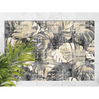 Zerkratzt Beige Grau Pflanzen Schwarz Vinyl Teppich, Outdoor Matte Für Terrasse, Wasserdichter Abstrakter Bereich Teppich Kunststoff von MajesticMats