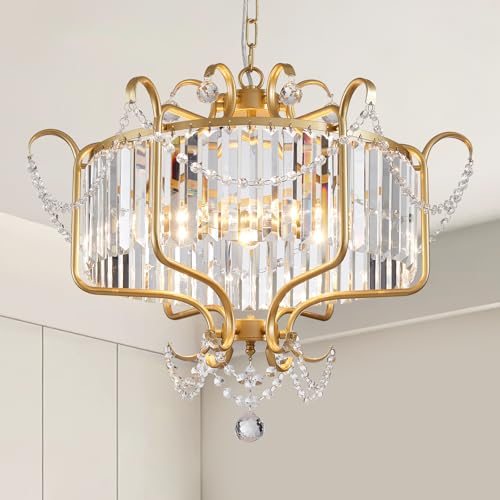Majhoiw Goldene Kristall Kronleuchter, 6-Licht Moderner Rustikaler Pendelleuchte für Wohnzimmer, Schlafzimmer und Esszimmer, E14 Sockel Deckenlampe, Luxuriöse Hängeleuchte mit Rundem Schirm Majhoiw Goldene Kristall Kronleuchter, 6-Licht Moderner Rustikaler Pendelleuchte für Wohnzimmer, Schlafzimmer und Esszimmer, E14 Sockel Deckenlampe, Luxuriöse Hängeleuchte mit Rundem Schirm von Majhoiw