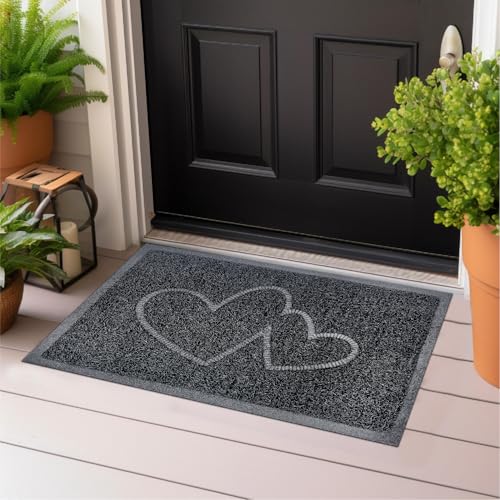 Majo Lifestyle und Home® Fußmatte rutschfest waschbar Flur-Matte weiche Haustür-Matte, Schmutzfangmatte für innen und außen, Fussabtreter Eingangsbereich (SCHWARZ Herz, 38x58 cm) von Majo Lifestyle und Home