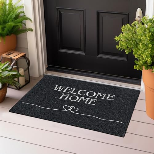 Majo Lifestyle und Home® Fußmatte rutschfest waschbar Flur-Matte dünne Haustür-Matte, Schmutzfangmatte für innen und außen, Fussabtreter Eingangsbereich (ANTHRAZIT Welcome Home, 40x60 cm) von Majo Lifestyle und Home
