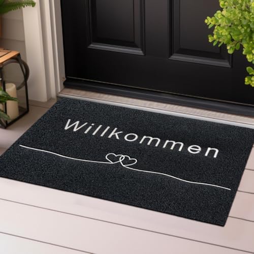 Majo Lifestyle und Home® Fußmatte rutschfest waschbar Flur-Matte dünne Haustür-Matte, Schmutzfangmatte für innen und außen, Fussabtreter Eingangsbereich (ANTHRAZIT WILLKOMMEN, 40x60 cm) von Majo Lifestyle und Home