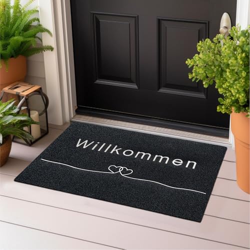 Majo Lifestyle und Home® Fußmatte rutschfest waschbar Flur-Matte dünne Haustür-Matte, Schmutzfangmatte für innen und außen, Fussabtreter Eingangsbereich (ANTHRAZIT WILLKOMMEN, 40x60 cm) von Majo Lifestyle und Home