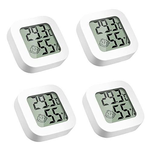 Messinstrumente Digital Thermometer Hygrometer innen 4 Stück, raumthermometer mini zimmerthermometer temperatur und luftfeuchtigkeitsmesser mit Schalter für Babyzimmer Wohnzimmer Büro Gewächshaus von Majome