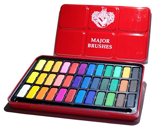 Major Brushes Aquarellfarbdose für Künstler, 36 Blöcke, roter Metalldeckel, Einheitsgröße, mehrfarbig, AMZ-29532 von Major Brushes