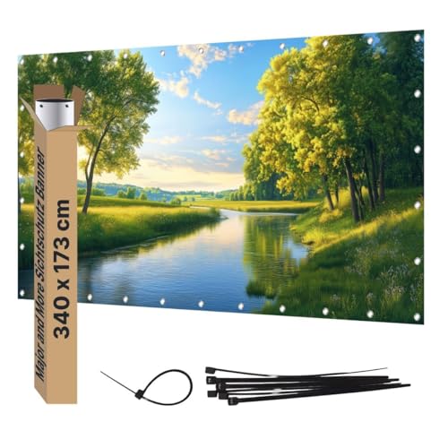 Major and More Sichtschutz Banner PVC Garten Dekoration Plane groß mit Motiv blickdichter Motivbanner für Terrasse Zaun Gartenzaun Zaunblende Gartenposter (340x173 cm, Fluss) von Major and More