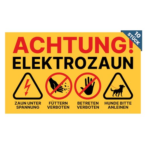 Weidezaun Schild Warnschild Elektro Zaun Füttern verboten & Betreten verboten 20x12 cm inklusive Kabelbinder (10) von Major and More