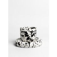 Chubby Keramik Kaffee-Set, Mollige Schwarz & Weiße Tasse Mit Untertasse, Dalmatiner Splatter Tasse, Schwarz Spritzt Keramik, Handgemachte von MakakiStudioStore