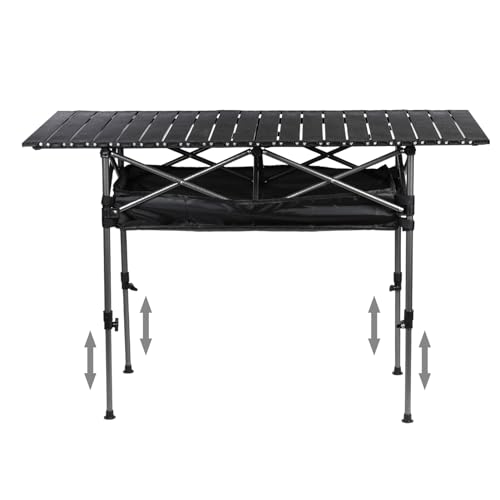 Höhenverstellbarer Campingtisch, zusammenklappbarer tragbarer Picknicktisch, zusammenklappbarer Campingtisch mit Aufbewahrungs-Organizer, Tragetasche, für Outdoor, Picknick, Kochen, Strand, Wandern von Makamsui