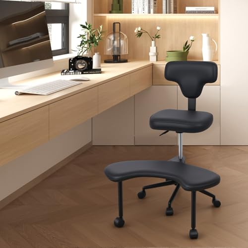 Makamsui Ergonomischer Kreuzbeinstuhl, ADHS-Schreibtisch-Bürostühle mit Rollen, Criss Cross Stühle mit Lendenwirbelstütze, höhenverstellbarer Meditationsstuhl, aktiver Sitzhocker für Zuhause von Makamsui