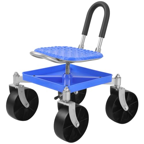 Makamsui Gartenrollsitz, höhenverstellbarer Rollwagen, 360 Grad drehbarer Gartenhocker mit Werkzeugablage, tragbarer Rollarbeitssitz für Gärtner, ältere Menschen und Senioren (blau) von Makamsui