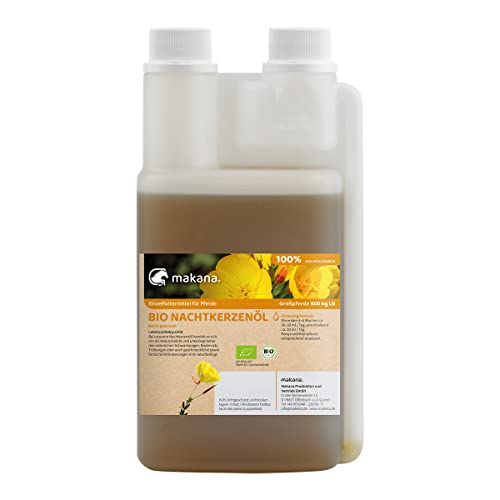 Makana Bio Nachtkerzenöl für Pferde, nativ gepresst und 100% rein, 500 ml Dosierflasche von Makana