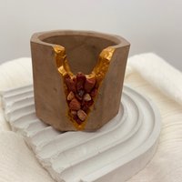 Rote Jade || Kleiner Geode Luftpflanzen Blumentopf | Teelicht Kerzenhalter Echtes Kristallglas von MakanaByLinoCrystal