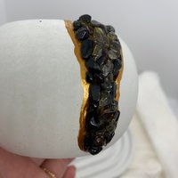 Schwarzer Obsidian & Rauchquarz | Großer Geode Luft Pflanzentopf Teelicht Kerzenhalter Echter Kristall von MakanaByLinoCrystal