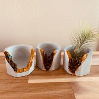 Tigerauge | Rauchquarz || Kleiner Geode Luftpflanzen Blumentopf Teelicht Kerzenhalter Echtes Kristallglas von MakanaByLinoCrystal