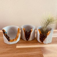 Tyger Eye | Rauchquarz || Kleiner Geode Luftpflanzentopf Teelicht Kerzenhalter Echter Kristall von MakanaByLinoCrystal