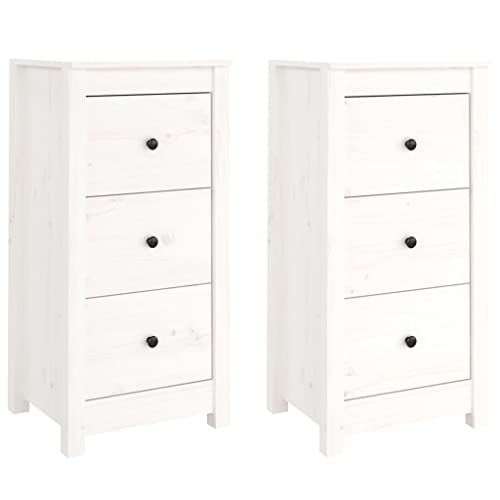 2 Stück Sideboards Beistellschrank Kommode mit 3 Schubladen, Wohnzimmerschrank Konsolenschrank für Schlafzimmer Wohnzimmer Flur, Weiß 40x35x80 cm Massivholz Kiefer von Makastle