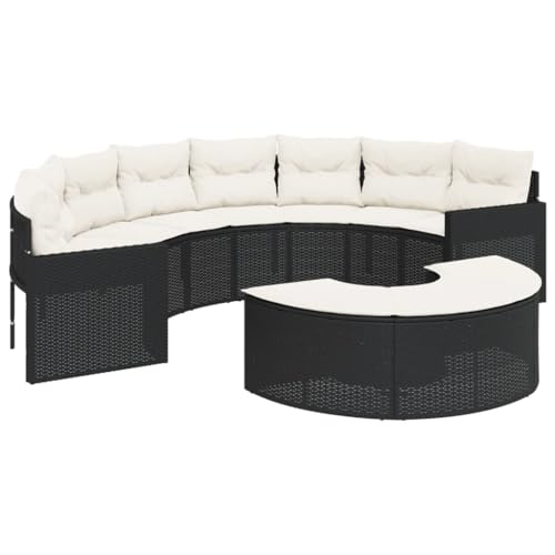 2er Set Garten-Sofagarnitur mit Fußbank, Halbrunder Polyrattan-Stuhl mit Armlehne und Stahlrahmen für Terrasse Balkon, Schwarz 287 x 70 cm 2er Set Garten-Sofagarnitur mit Fußbank, Halbrunder Polyrattan-Stuhl mit Armlehne und Stahlrahmen für Terrasse Balkon, Schwarz 287 x 70 cm von Makastle