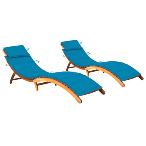 2er-Set Gartenmöbel, Garten Sonnenliegen mit Auflagen, Gartenliege Freizeitliege Relaxliege klappbar Liegestuhl für Garten Balkon, 184 x 55 x 64 cm Massivholz Akazie von Makastle