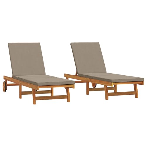 2er-Set Gartenmöbel, Garten Sonnenliegen mit Rädern und Auflagen, Gartenliege Freizeitliege Relaxliege Liegestuhl für Garten Balkon, 65 x 200 x 84 cm Massivem Akazienholz von Makastle