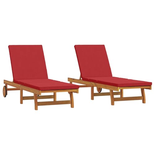 2er-Set Gartenmöbel, Garten Sonnenliegen mit Rädern und Auflagen, Gartenliege Freizeitliege Relaxliege Liegestuhl für Garten Balkon, 65 x 200 x 84 cm Massivem Akazienholz von Makastle