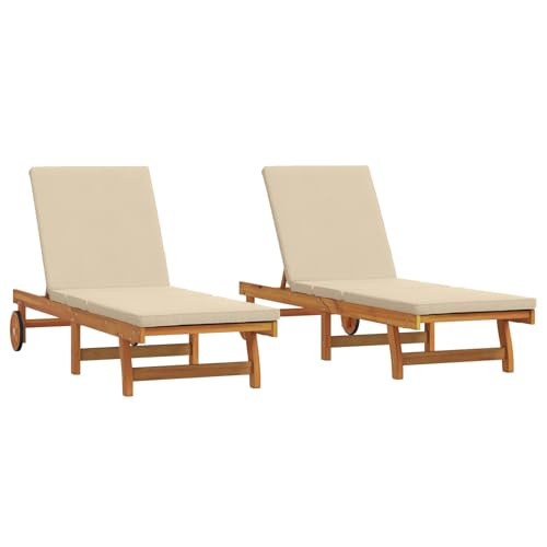 2er-Set Gartenmöbel, Garten Sonnenliegen mit Rädern und Auflagen, Gartenliege Freizeitliege Relaxliege Liegestuhl für Garten Balkon, 65 x 200 x 84 cm Massivem Akazienholz von Makastle