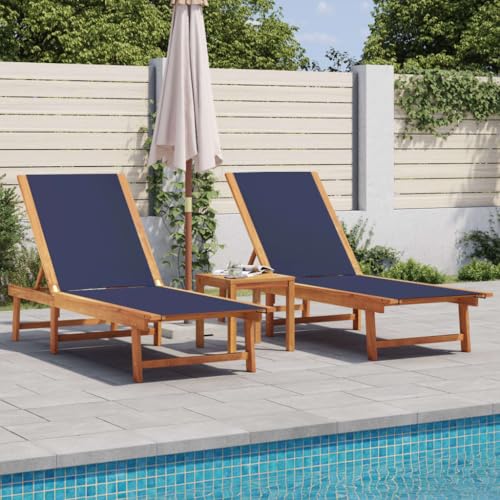 2er-Set Gartenmöbel, Garten Sonnenliegen mit Verstellbarer Rückenlehne, Gartenliege Freizeitliege Relaxliege Liegestuhl für Garten Balkon, Blau Massivholz Akazie und Textilene 2er-Set Gartenmöbel, Garten Sonnenliegen mit Verstellbarer Rückenlehne, Gartenliege Freizeitliege Relaxliege Liegestuhl für Garten Balkon, Blau Massivholz Akazie und Textilene von Makastle