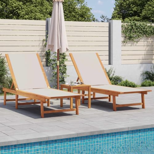 2er-Set Gartenmöbel, Garten Sonnenliegen mit Verstellbarer Rückenlehne, Gartenliege Freizeitliege Relaxliege Liegestuhl für Garten Balkon, Grau Massivholz Akazie und Textilene von Makastle