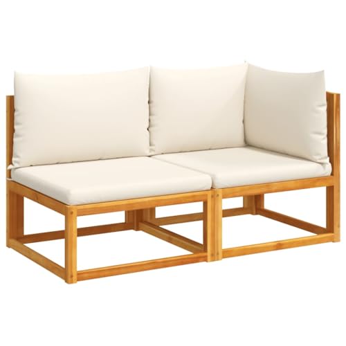 2er Set Gartensofa mit Rückenlehne aus Seil, Terrassensofa mit Creme Kissen für Hinterhof Balkon, Braun 130 x 65 x 65 cm Massivholz Akazie von Makastle