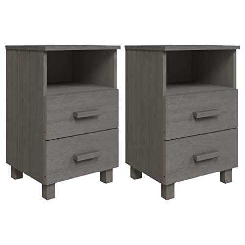 2er Set Nachttisch Nachtschrank Schlafzimmer Wohnzimmer Nachtkommode Beistelltisch Stabiler Sofatisch Konsole Schrank, Hellgrau 40x35x62 cm Massivholz von Makastle