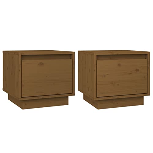 2er Set Nachttisch Nachtschrank Schlafzimmer Wohnzimmer Nachtkommode Beistelltisch Stabiler Sofatisch Konsole Schrank, Honigbraun 35x34x32 cm Massivholz Kiefer von Makastle