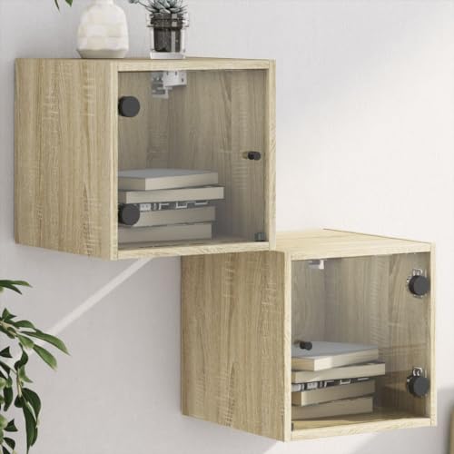 2er Set Nachttische, Night Stand mit Glastür, Nachtschrank Schlichter Beistelltisch für Schlafzimmer Wohnzimmer, Sonoma-Eiche 35x37x35 cm 2er Set Nachttische, Night Stand mit Glastür, Nachtschrank Schlichter Beistelltisch für Schlafzimmer Wohnzimmer, Sonoma-Eiche 35x37x35 cm von Makastle