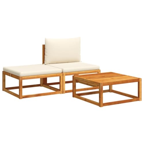 3er Set Garten-Sofagarnitur mit Fußbank & Tisch, Terrassensofa mit Rückenlehne & Creme Kissen für Rasen Balkon, Braun 65 x 65 x 65 cm Massivholz Akazie 3er Set Garten-Sofagarnitur mit Fußbank & Tisch, Terrassensofa mit Rückenlehne & Creme Kissen für Rasen Balkon, Braun 65 x 65 x 65 cm Massivholz Akazie von Makastle