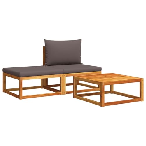 3er Set Garten-Sofagarnitur mit Fußbank & Tisch, Terrassensofa mit Rückenlehne & Grau Kissen für Rasen Balkon, Braun 65 x 65 x 65 cm Massivholz Akazie 3er Set Garten-Sofagarnitur mit Fußbank & Tisch, Terrassensofa mit Rückenlehne & Grau Kissen für Rasen Balkon, Braun 65 x 65 x 65 cm Massivholz Akazie von Makastle