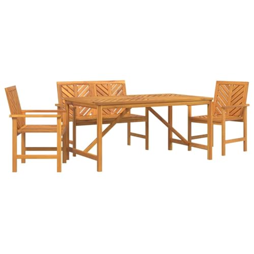 4-TLG Garten-Essgruppe, 1 Tisch und 2 Stühle, Bank für Balkon, Terrasse, Poolbereich, Wetterfeste, 150x90x74 cm Braun Akazie Massivholz von Makastle